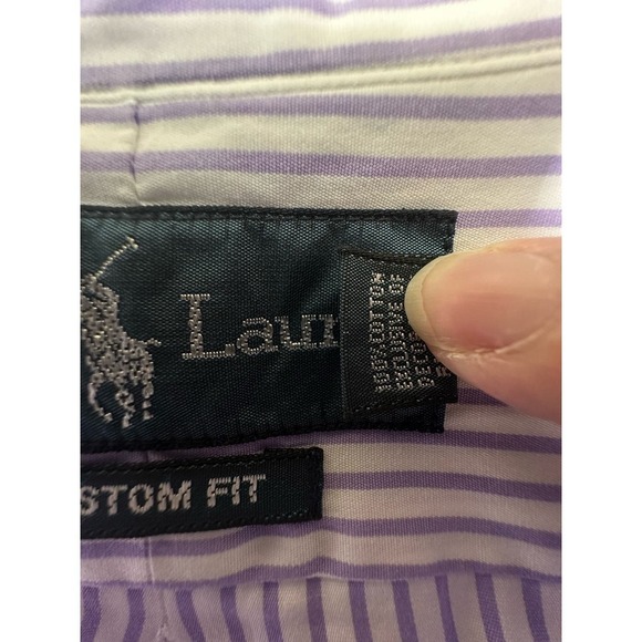 Ralph Lauren Custom Fit White with Purple Stripes Sz 16.5 - 32/33 - 100% Cotton - Picture 6 of 6